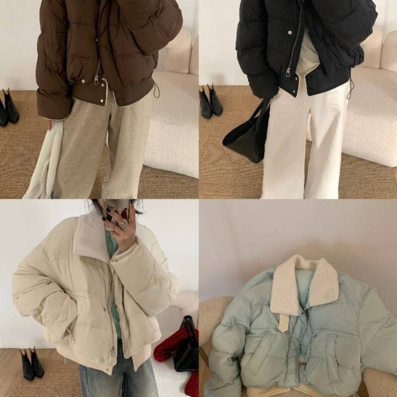 约她短款羽绒服女2024冬季新款白鸭绒拼接羊羔毛领时尚保暖外套