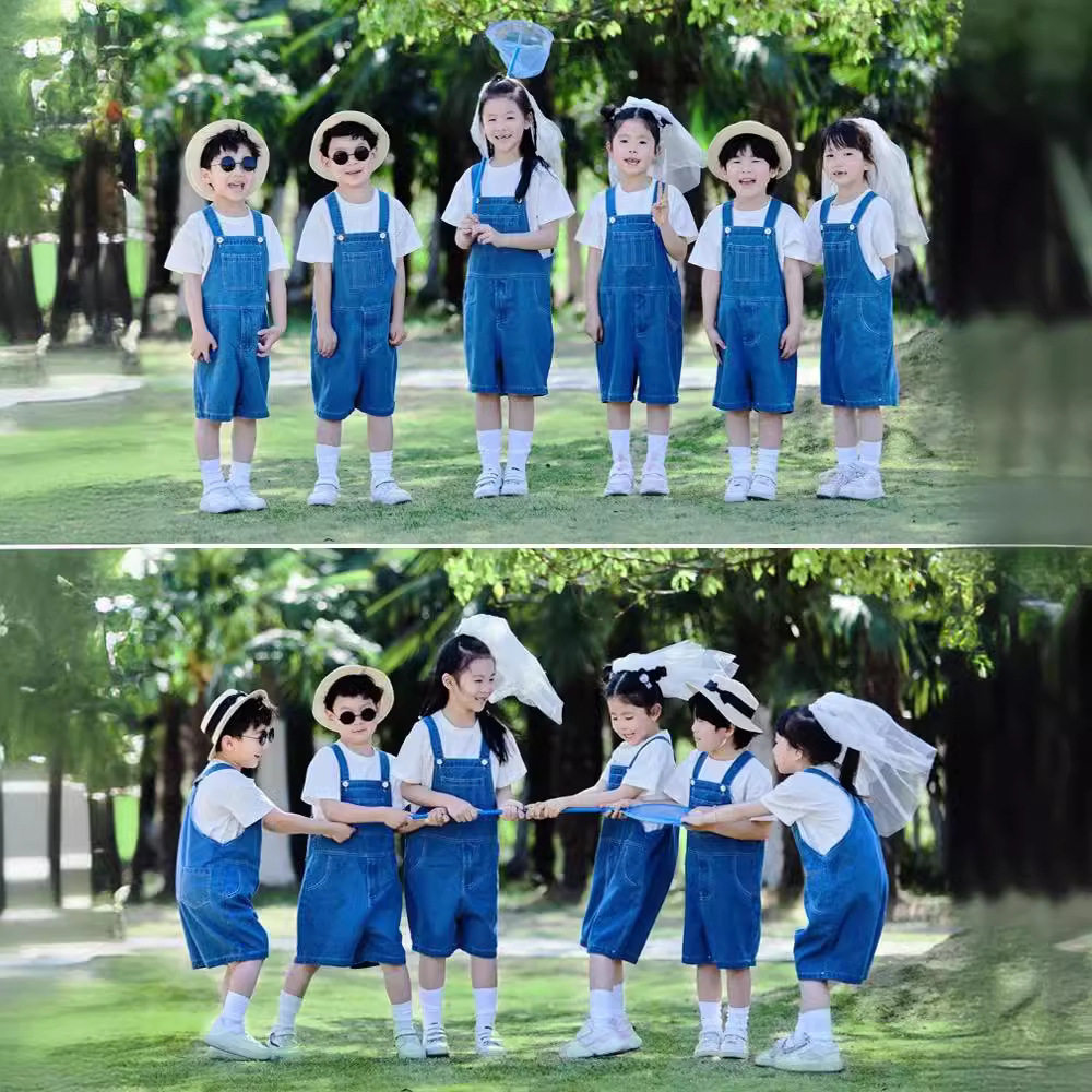 幼儿园毕业季摄影班服拍照纯棉白