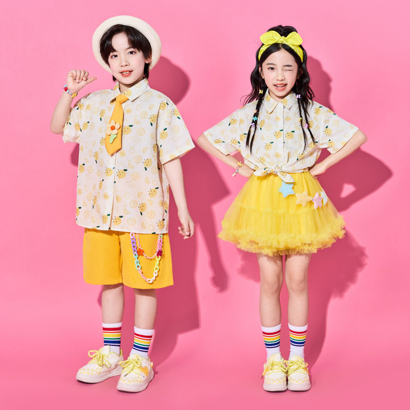 六一儿童演出服小学生运动会啦啦操班服合唱表演水果衬衫黄色纱裙