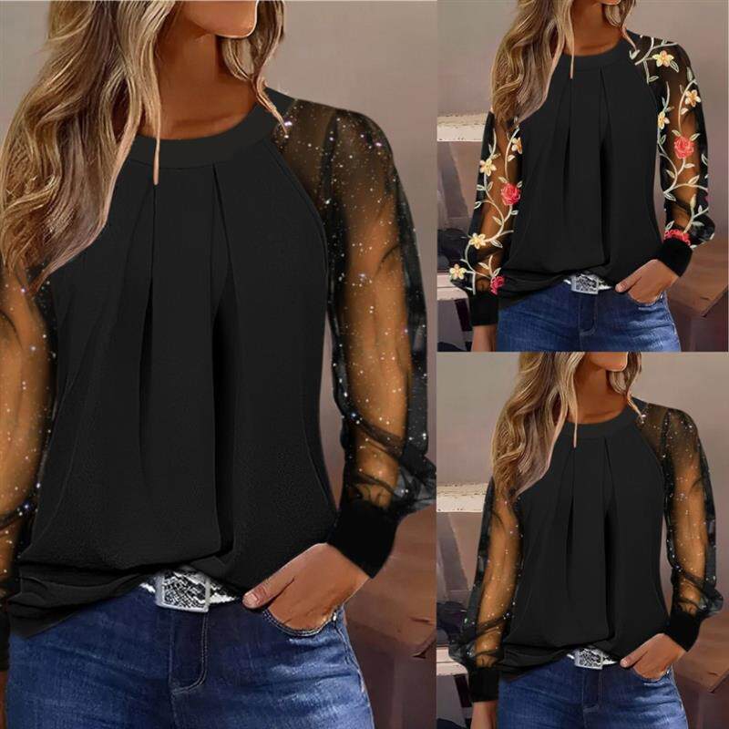 Long sleeved lace patchwork shirt shirt for women