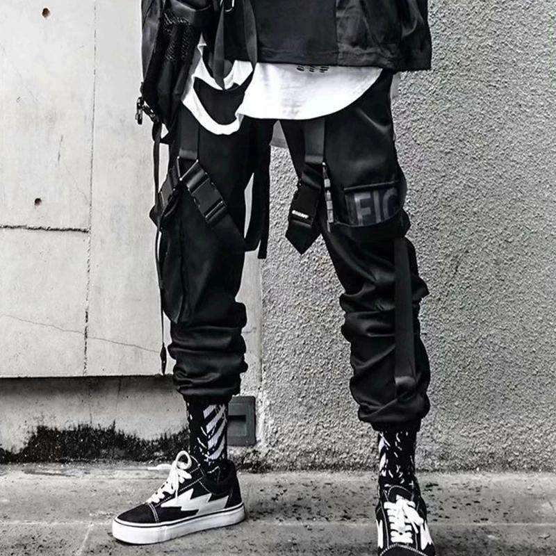 Male Trousers Sweatpants Streetwear Ribbons Techwear Pants