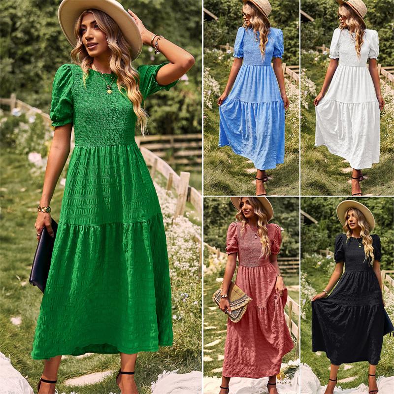 女连衣裙绿色长裙 2023 Summer Short Sleeve Green Long Dresses