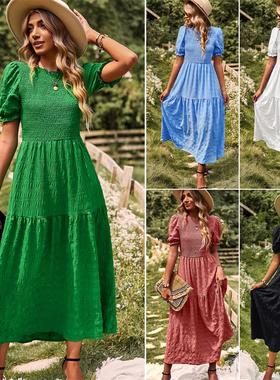 女连衣裙绿色长裙 2023 Summer Short Sleeve Green Long Dresses