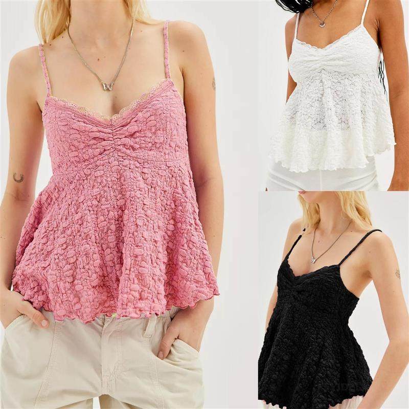 2023 Lace Strap Sexy Wood Ear Edge Top for Women