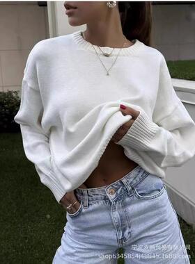 Round neck sweater for women 2024 top