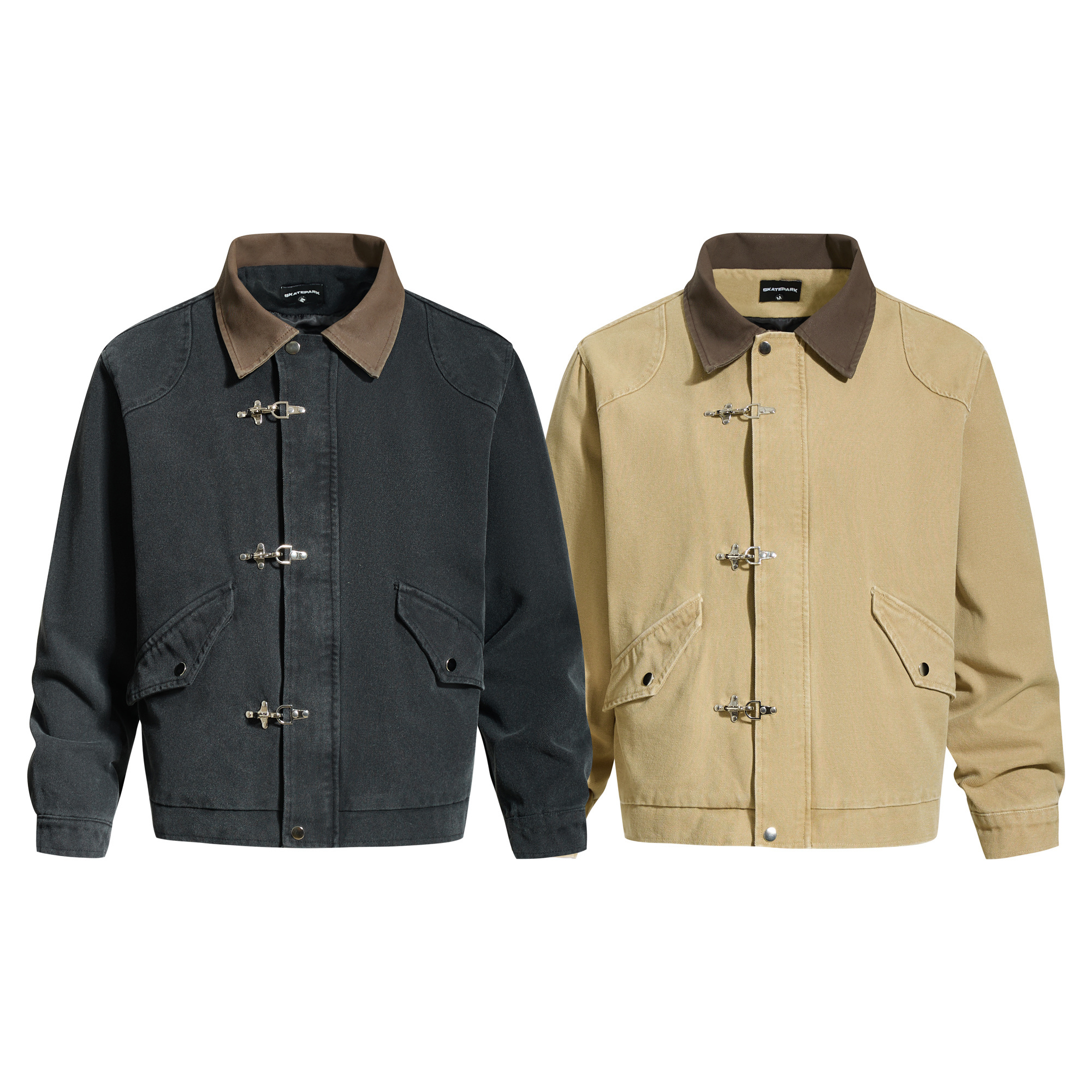 复古美式巴恩风飞机扣工装夹克