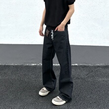 MDAG美式复古排扣毛边A字版型原色牛仔裤直筒拖地宽松长裤情侣款