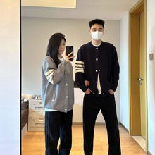 MDAG秋冬韩系简约慵懒风条纹针织开衫毛衣外套宽松休闲百搭情侣款