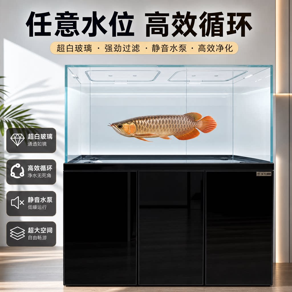 拓格一体拉筋无管件岩板吉罗缸底滤无限水位超白玻璃龙鱼缸