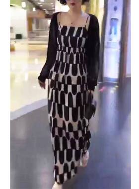 23382大爱美依缘2025夏季新款洋气吊带长款连衣裙长袖防晒外搭女