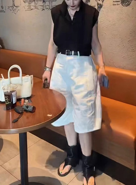 25690新大爱美依缘2025夏季新韩版POLO领纯色上衣工装休闲短裤潮