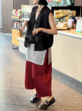 25626大爱美依缘2025夏季新款韩版无袖纯色马甲宽松阔腿裤洋气女