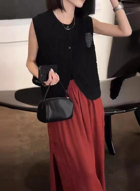 24508大爱美依缘2025夏季新款高级感无袖马甲高腰开叉半身裙女潮