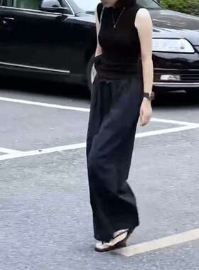 25500大爱美依缘夏季新款时尚无袖修身背心宽松垂感阔腿裤女