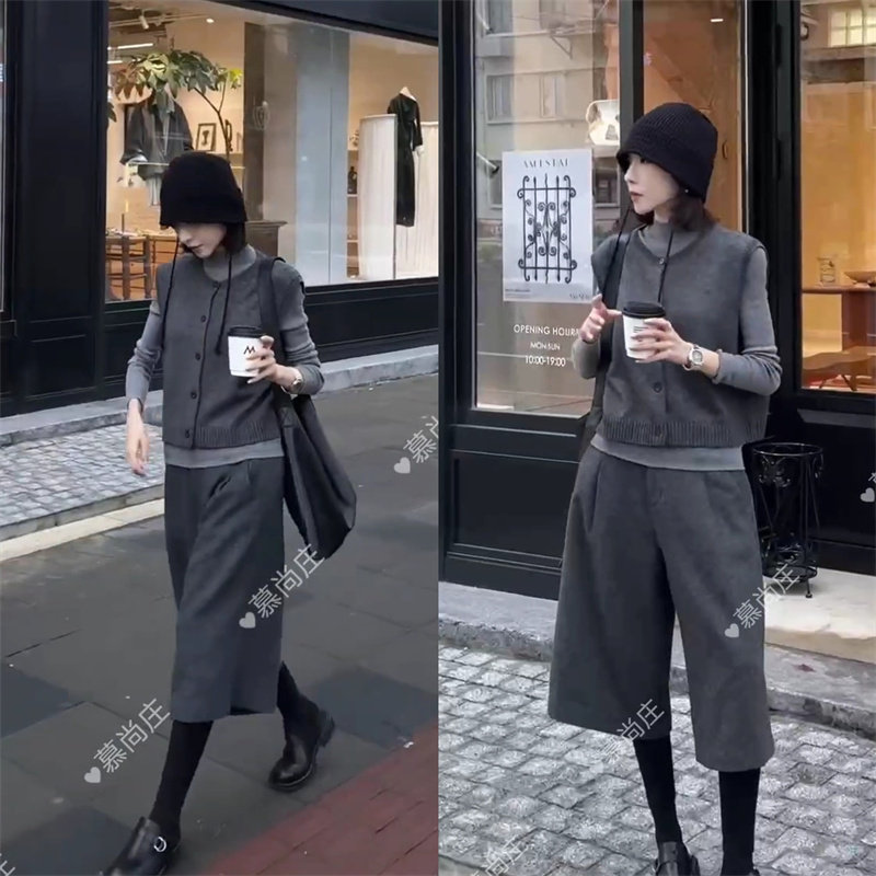 法式复古灰色背心女人味网红一整套两件套装打底秋冬时尚高级气质,女装/女士精品,时尚套装,淘宝优惠券,粉丝福利购,淘宝优惠卷