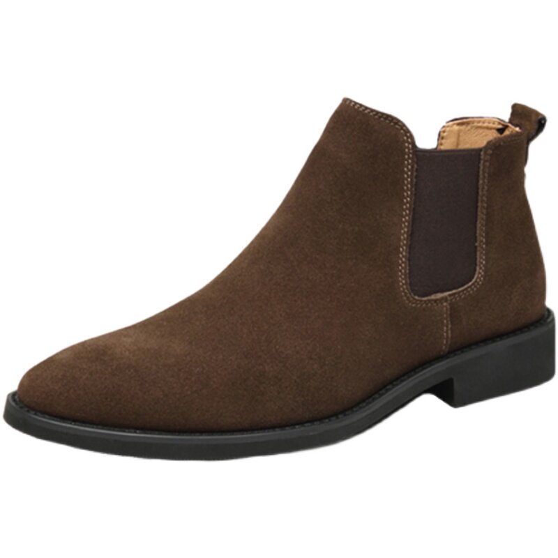 BRITISH CHELSEA BOOTS MENS LEATHER SUEDE CASUAL BOOTS POINTED TOE RETRO HEIGHTENED VELVET MARTIN BOOTS MENS HIGH-TOP