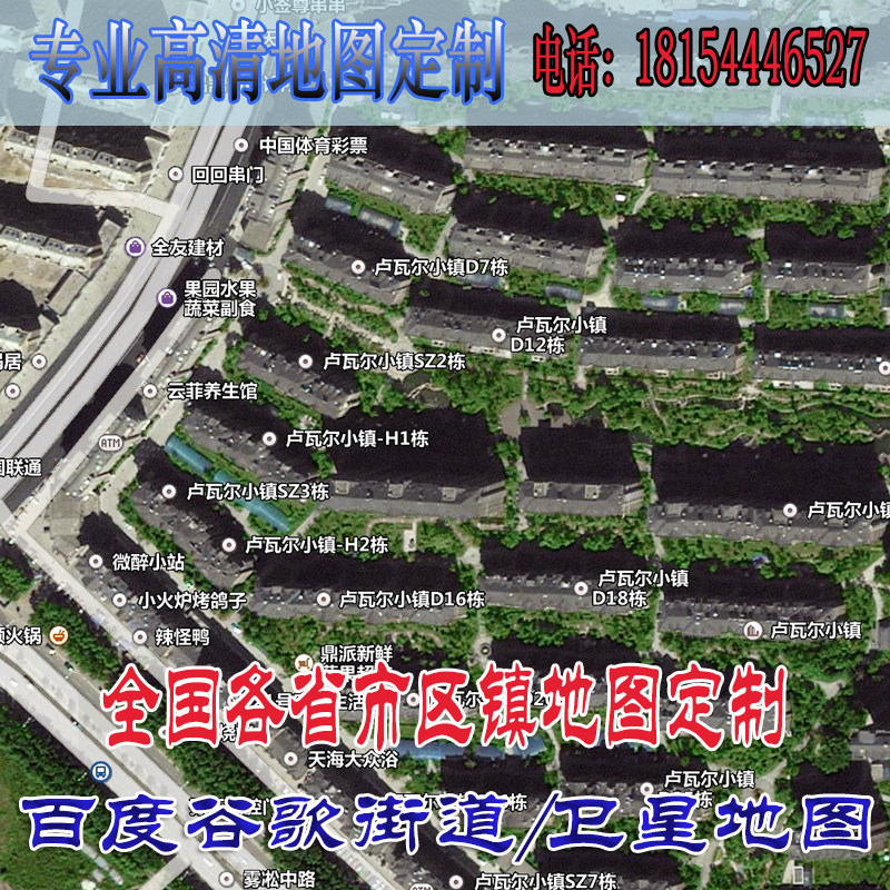定制打印高清百度谷歌卫星地图装饰画定制各省市区镇卫星地图包邮