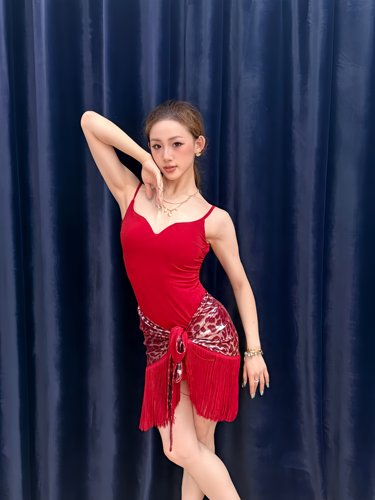 Fairy舞服拉丁舞夏季正红色上衣显瘦气质女新款流苏臀巾