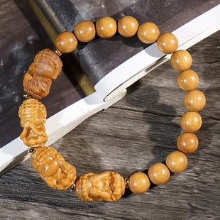 芭比檀香四不佛手串文玩手链不说不看不听不动DIY款单圈念珠