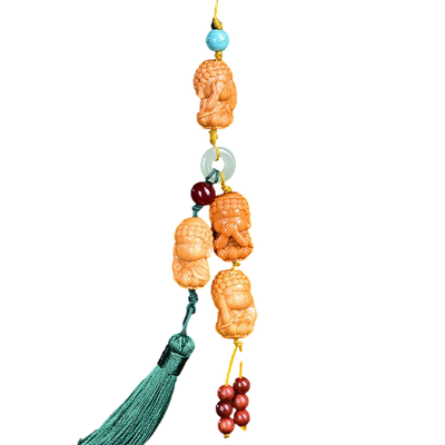 檀香木四不小和尚挂件