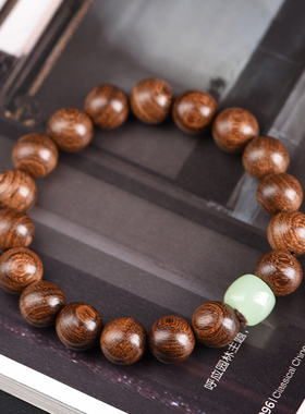 玄同金丝檀木佛珠手串隔珠绿玉配饰文玩绕指柔流行时尚男女手饰