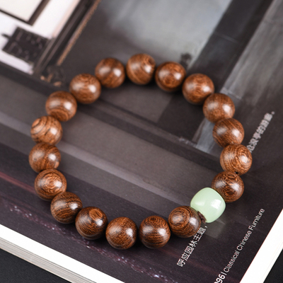 玄同金丝檀木佛珠手串隔珠绿玉配饰文玩绕指柔流行时尚男女手饰