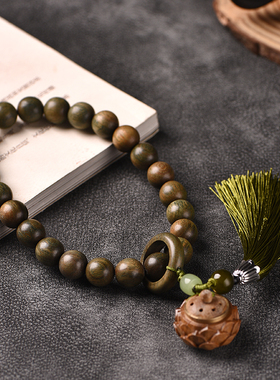 玄同绿檀1.2莲花手持木串佛珠手串跑环流苏文玩檀香木手链男女