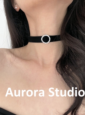 闪耀水钻choker黑色丝绒项圈女韩国简约chocker短款颈带锁骨项链