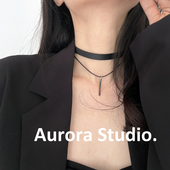 升级2.0 不褪色 PU皮绒绳双层choker黑色项圈女百搭简约短颈带