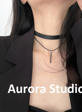 升级2.0 不褪色 I PU皮绒绳双层choker黑色项圈女百搭简约短颈带