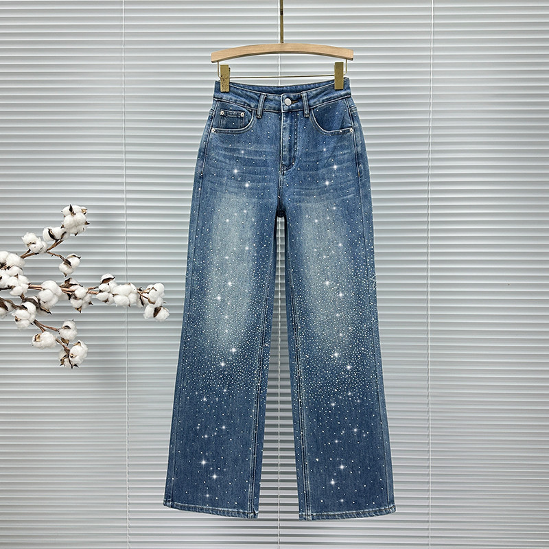 时尚刺绣拖地牛仔裤女潮2026年春季新款高腰宽松百搭烫钻阔腿长裤,女装/女士精品,牛仔裤,淘宝优惠券,粉丝福利购,淘宝优惠卷