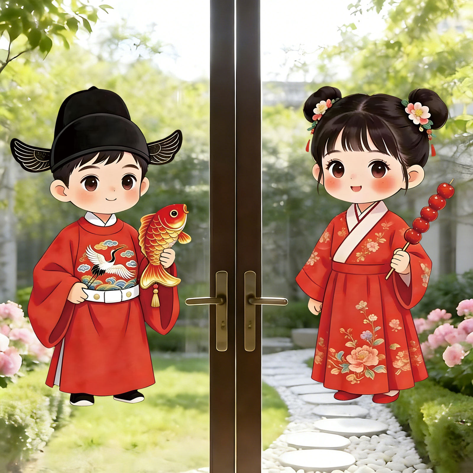 2026新款汉服年画娃娃金童玉女门贴新年装饰农村老式春节自粘明朝,家居饰品,软装墙贴,淘宝优惠券,粉丝福利购,淘宝优惠卷