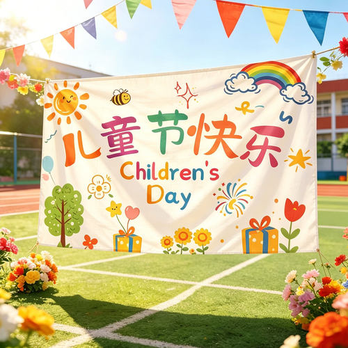 【免费定制】幼儿园六一背景挂布