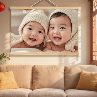 金童玉女年画娃娃送子图照片海报备孕龙凤胎婴儿图片挂画孕期海报