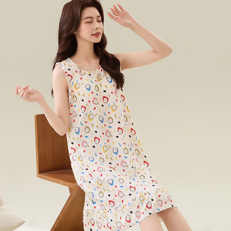 云朵棉睡裙女夏季无袖连衣裙