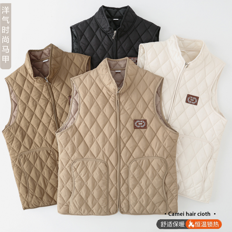 女士立领马甲2025菱形马夹坎肩