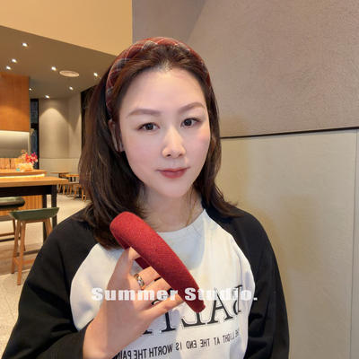 新年红色格纹发箍复古显白