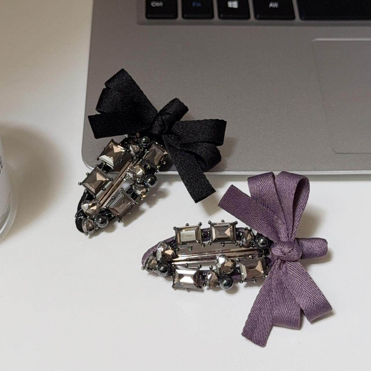 2025新款甜酷辣妹锆石丝带蝴蝶结发夹镂空前额刘海侧边夹头饰