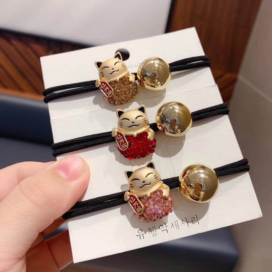 招财猫头绳手链两用简约马尾头饰韩国发饰女网红ins可爱扎头皮筋