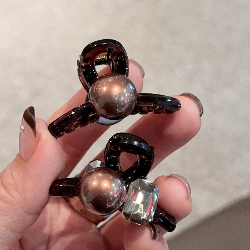 巧克力咖色珍珠水钻发夹