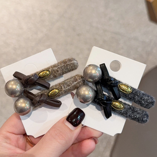 韩式珍珠蝴蝶结小金标鸭嘴夹一字夹碎发夹气质刘海夹发卡个性发饰