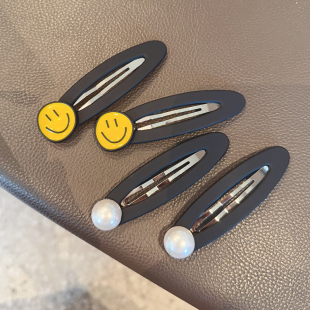 治愈系笑脸~好用的珍珠头饰侧边大发夹饰后脑勺BB夹黑色磨砂夹子
