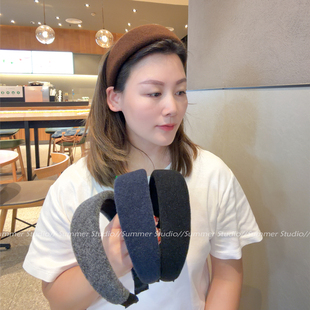 宽边加厚~毛绒混纺布艺压发头箍气质简约纯色高颅顶出街搭配发箍