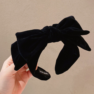 加宽丝绒黑色蝴蝶结发箍发卡2025年韩国东大门新款显脸小洗脸头箍