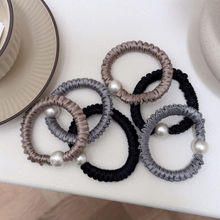 细小肠圈发圈~珍珠丸子头高级感褶皱发饰日常百搭发绳基础头绳