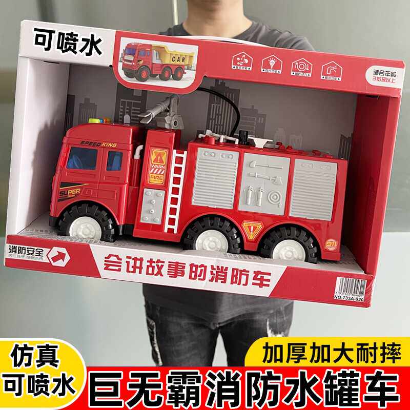 【可喷水】消防车男惯性声光玩具图片