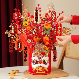 2026新年发财果福桶桌面摆件成品贺年抱抱桶过年客厅装饰氛围布置