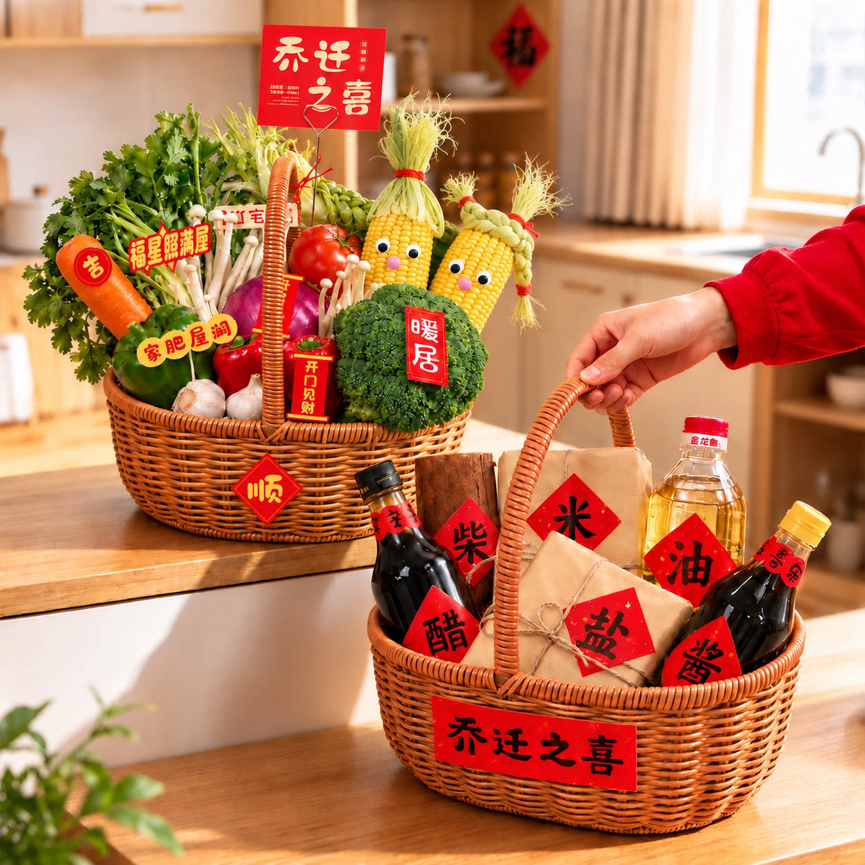 乔迁之喜菜篮子柴米油盐酱醋茶贴纸新居布置实用入宅礼物全套用品