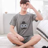 Bộ đồ ngủ nam mùa hè Cotton Fat Boy Quần short tay ngắn Teen Phim hoạt hình Hàn Quốc Học sinh trung học cơ sở - Pyjama đồ mặc nhà cao cấp