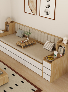 小户型实木沙发床抽屉卡座储物收纳一体客厅阳台两用单人双人民宿